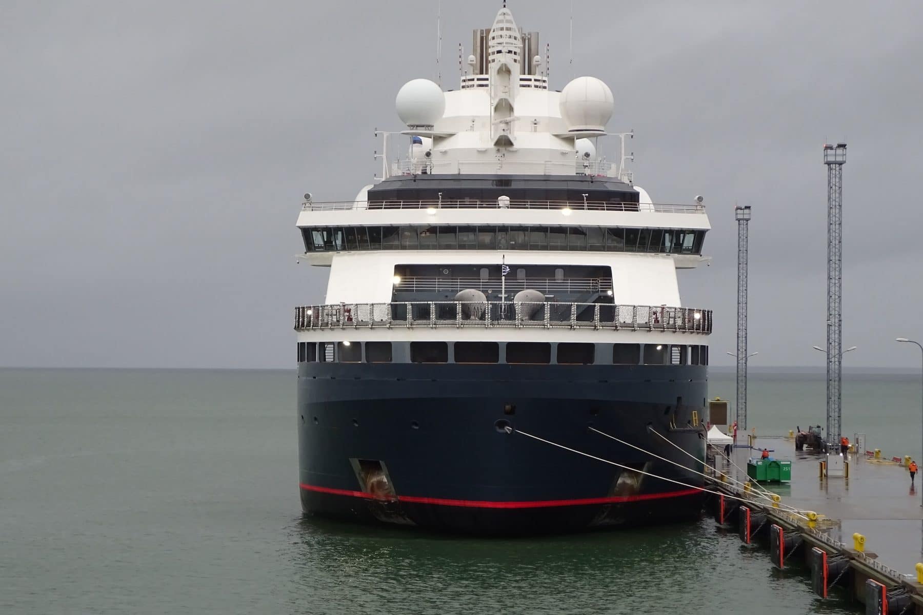 The bow of Ponant's Le Commandant Charcot alongside the pier in Tallinn