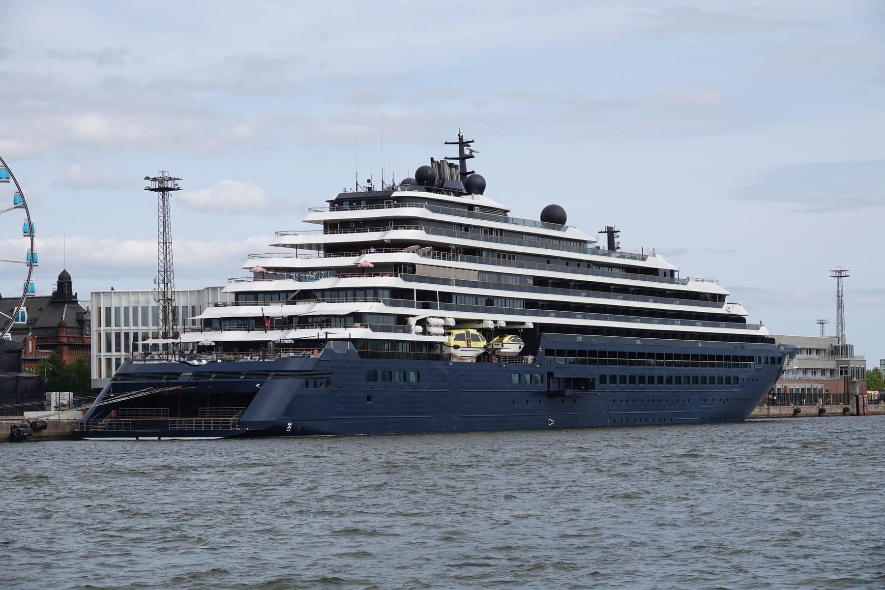 The Ritz-Carlton Yacht Collection's Evrima moored at Katajanokka in Helsinki