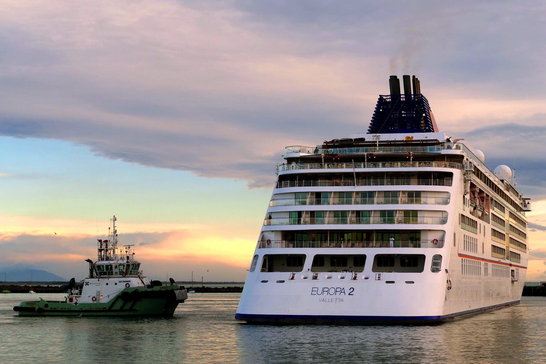 Hapag-Lloyd Cruises' Europa 2 under way, her white hull and single funnel in open water
