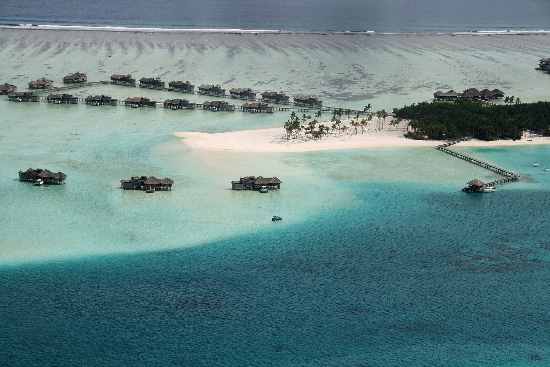 Aerial view of a Maldivian island and its lagoon