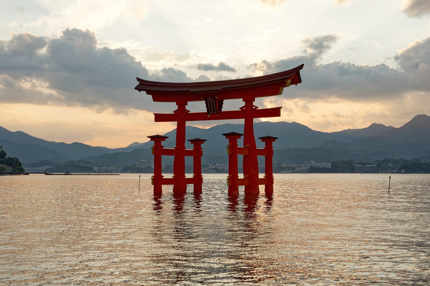 The floating torii of Itsukushima shrine at sunset, Miyajima