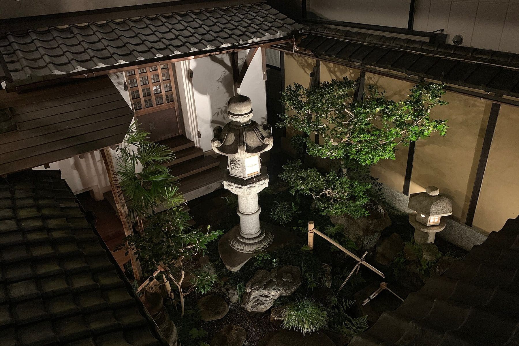 The inner garden of a traditional ryokan in Japan