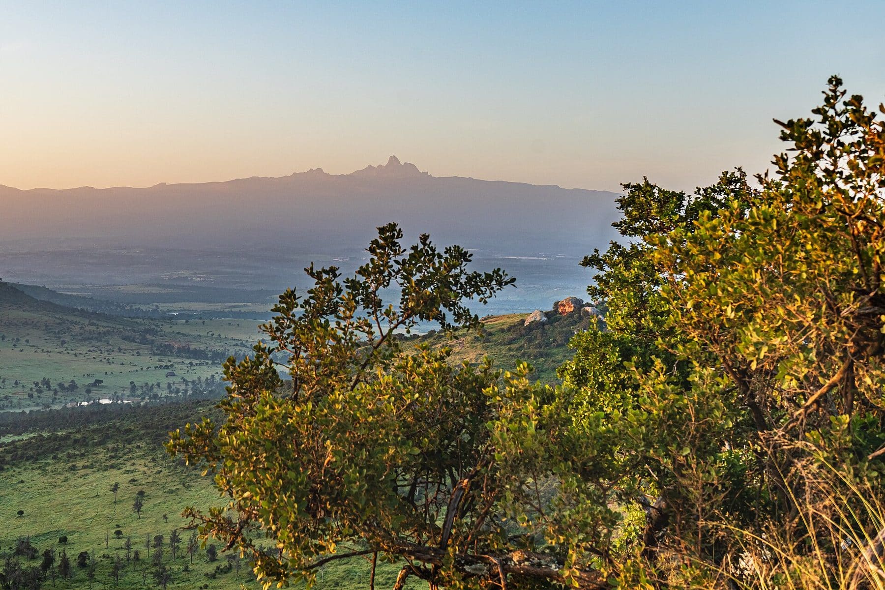 Evening light over the Laikipia plateau with Mount Kenya on the horizon