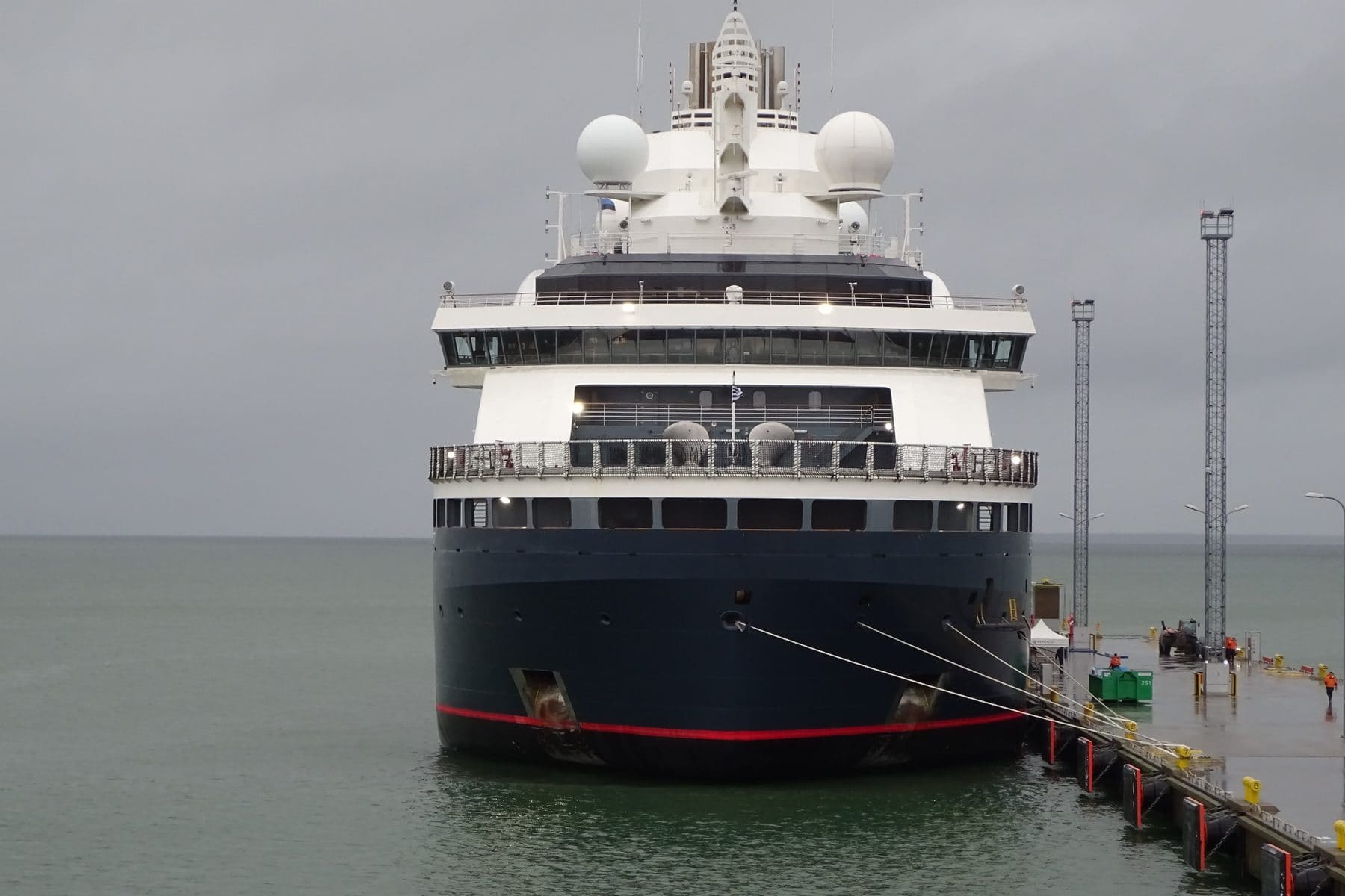 The bow of Ponant's Le Commandant Charcot alongside the pier in Tallinn