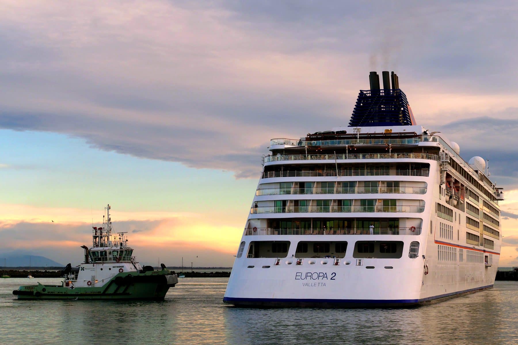 Hapag-Lloyd Cruises' Europa 2 under way, her white hull and single funnel in open water