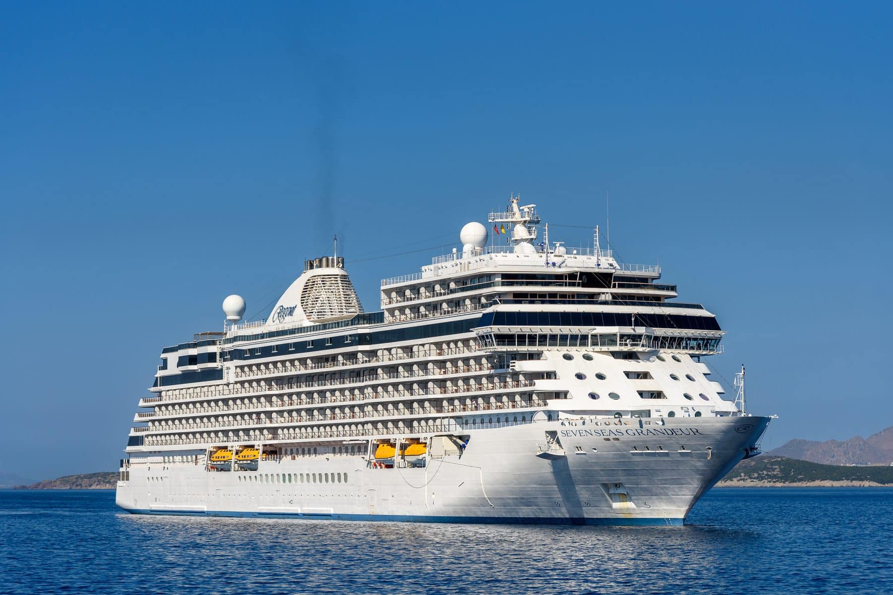 Seven Seas Grandeur, Regent's newest all-suite ship, at anchor
