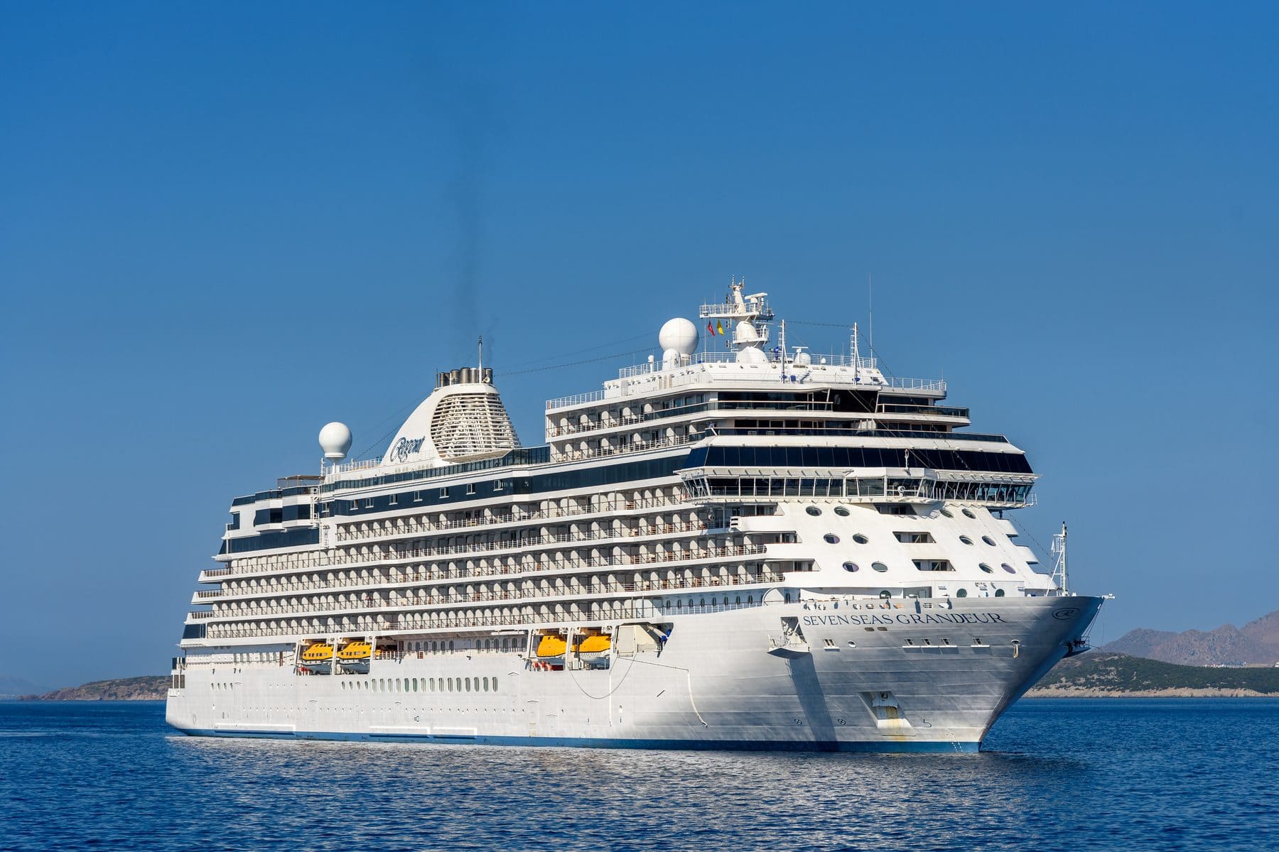 Seven Seas Grandeur, Regent's newest all-suite ship, at anchor
