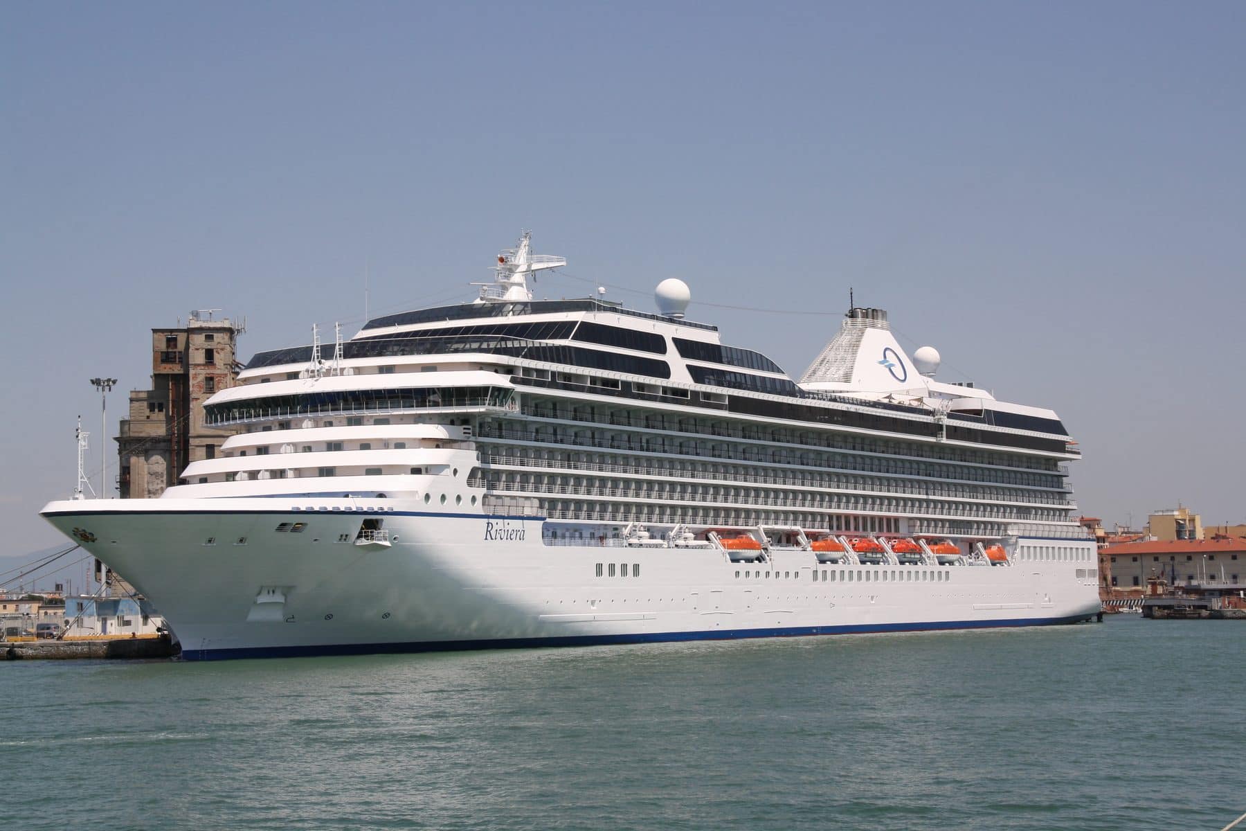 Oceania Cruises' Riviera, sister ship to Vista, seen from the quay