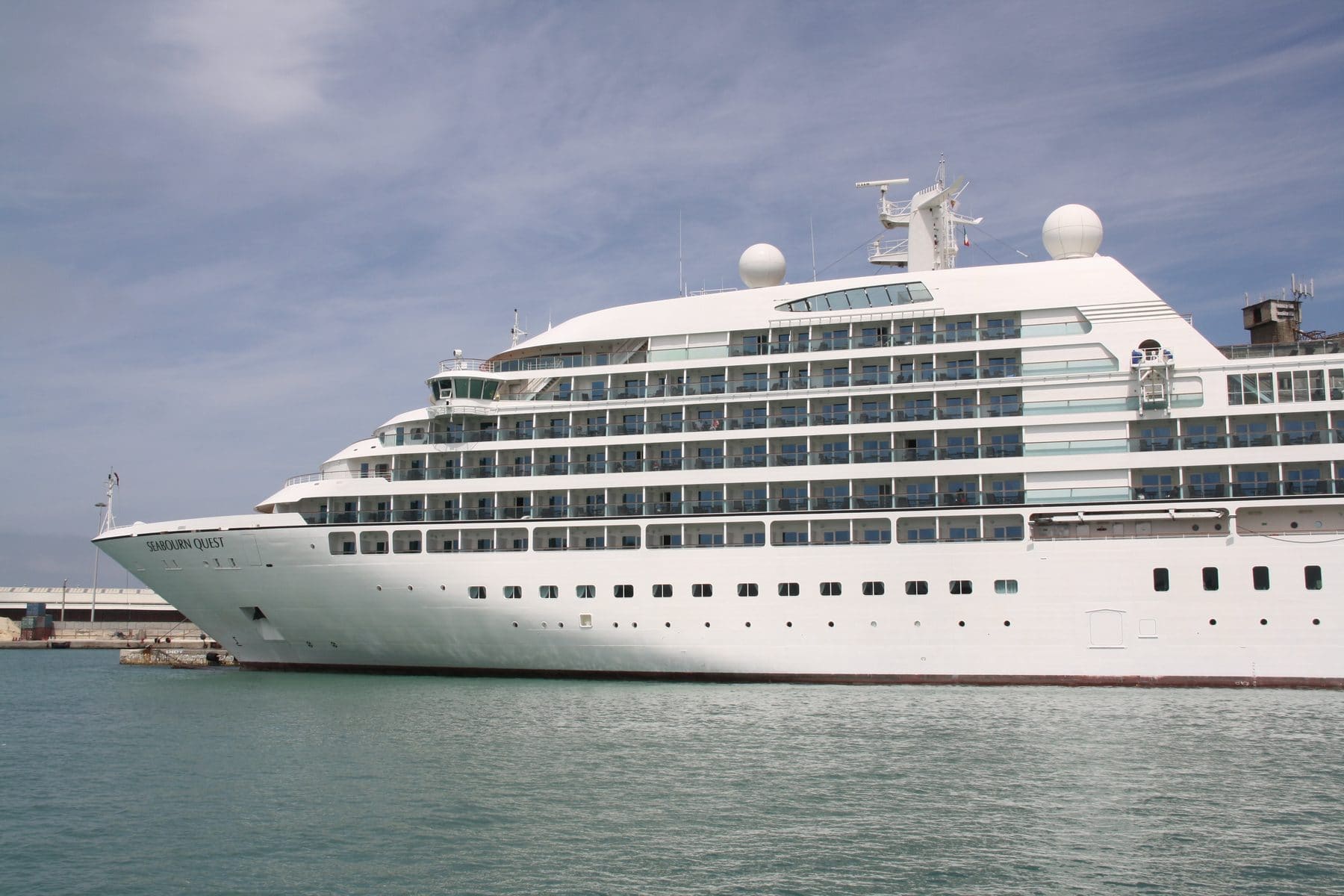 Seabourn Quest at sea, seen from the starboard side
