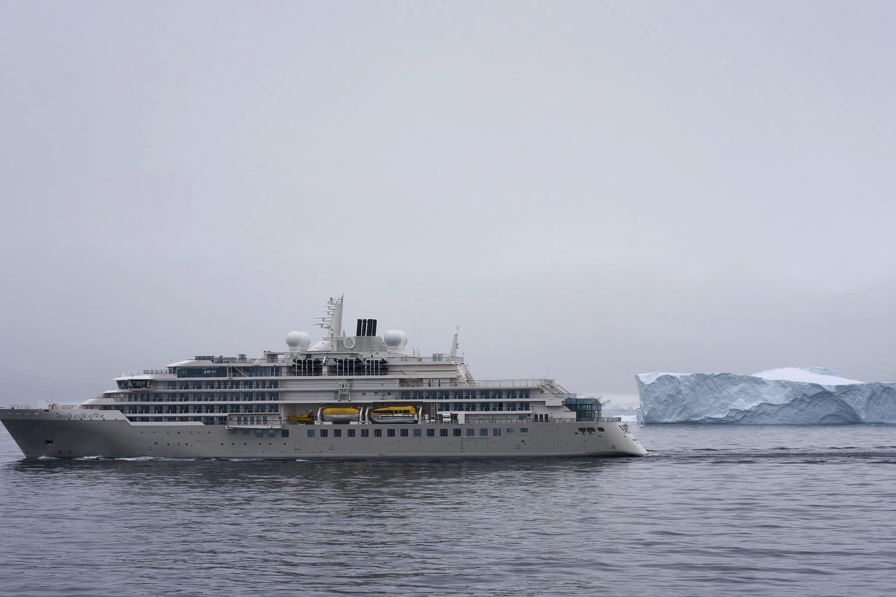 Silver Endeavour in the Gerlache Strait, Antarctica, among ice and mountains