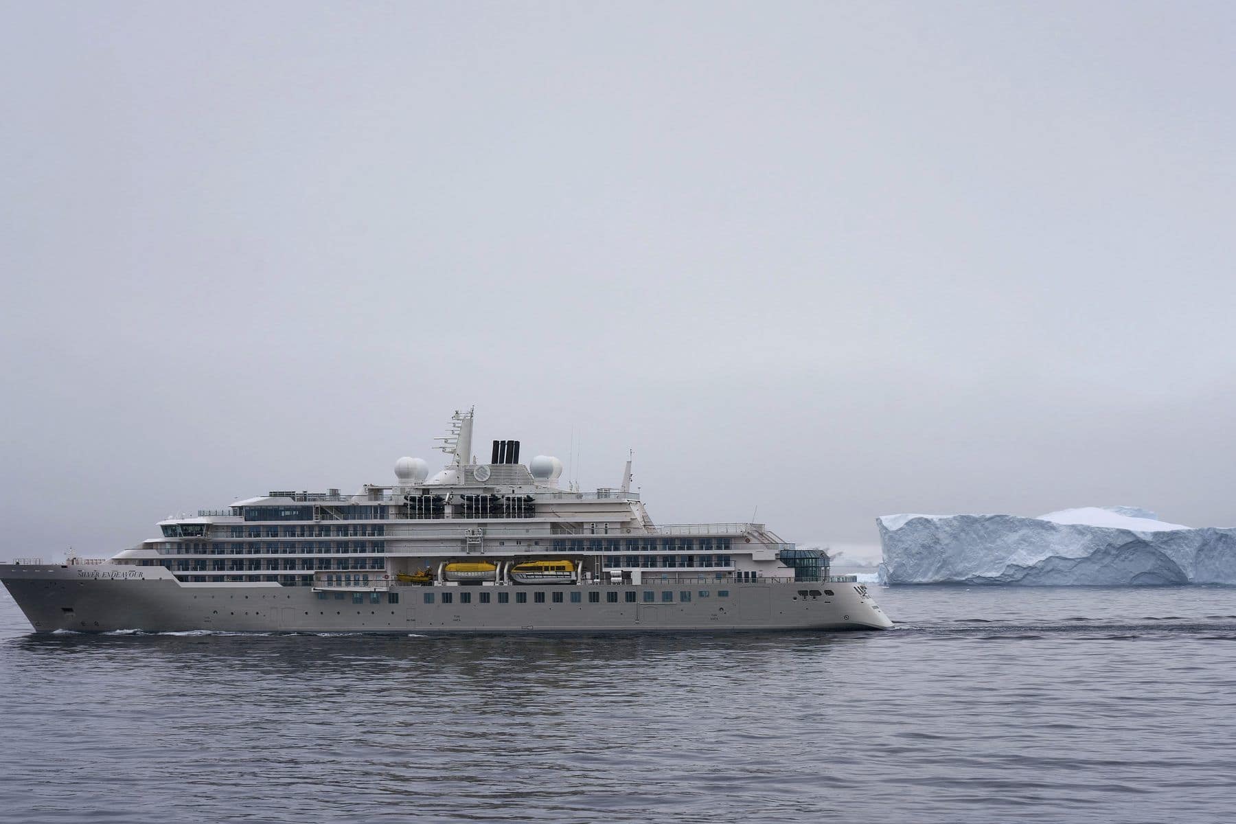 Silver Endeavor in the Gerlache Strait, Antarctica, among ice and mountains